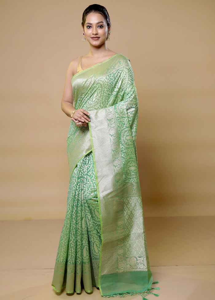 Green Kora Silk Saree With Blouse Piece