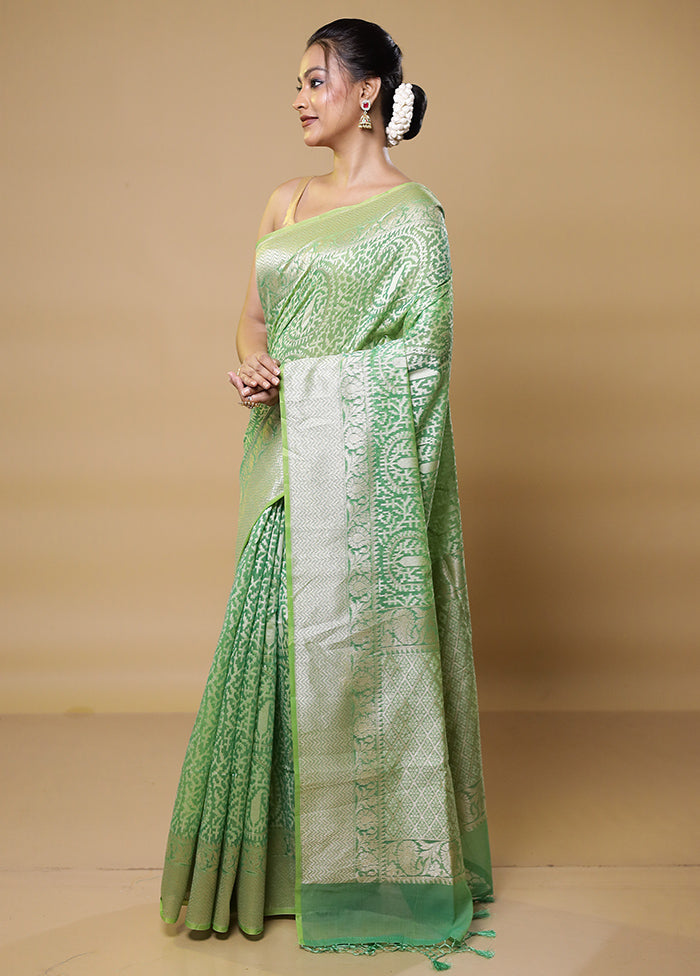 Green Kora Silk Saree With Blouse Piece