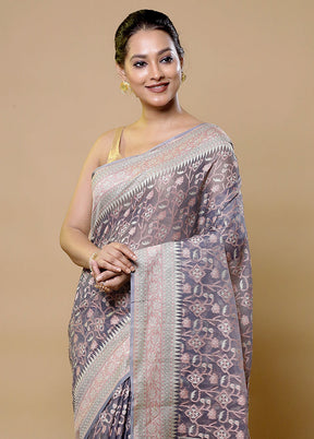 Grey Kora Silk Saree With Blouse Piece