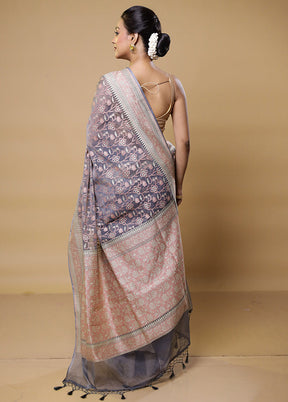 Grey Kora Silk Saree With Blouse Piece