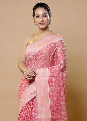 Pink Kora Silk Saree With Blouse Piece