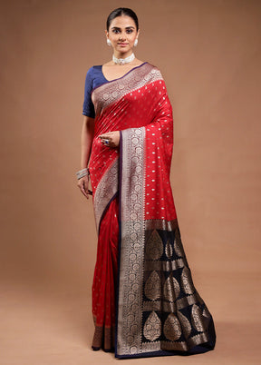 Red Katan Silk Saree With Blouse Piece