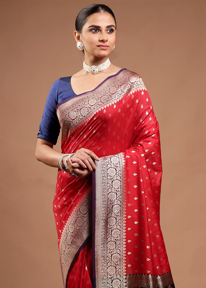 Red Katan Silk Saree With Blouse Piece