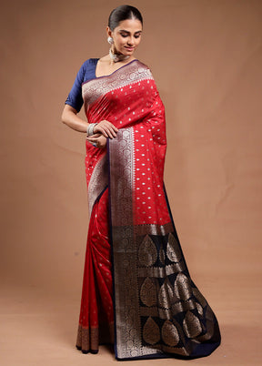 Red Katan Silk Saree With Blouse Piece