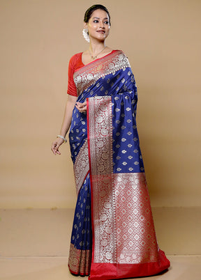 Blue Katan Silk Saree With Blouse Piece