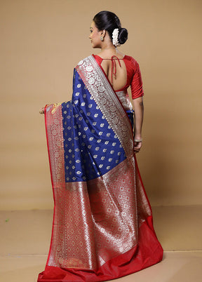 Blue Katan Silk Saree With Blouse Piece