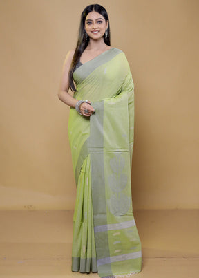 Green Khadi Cotton Saree With Blouse Piece