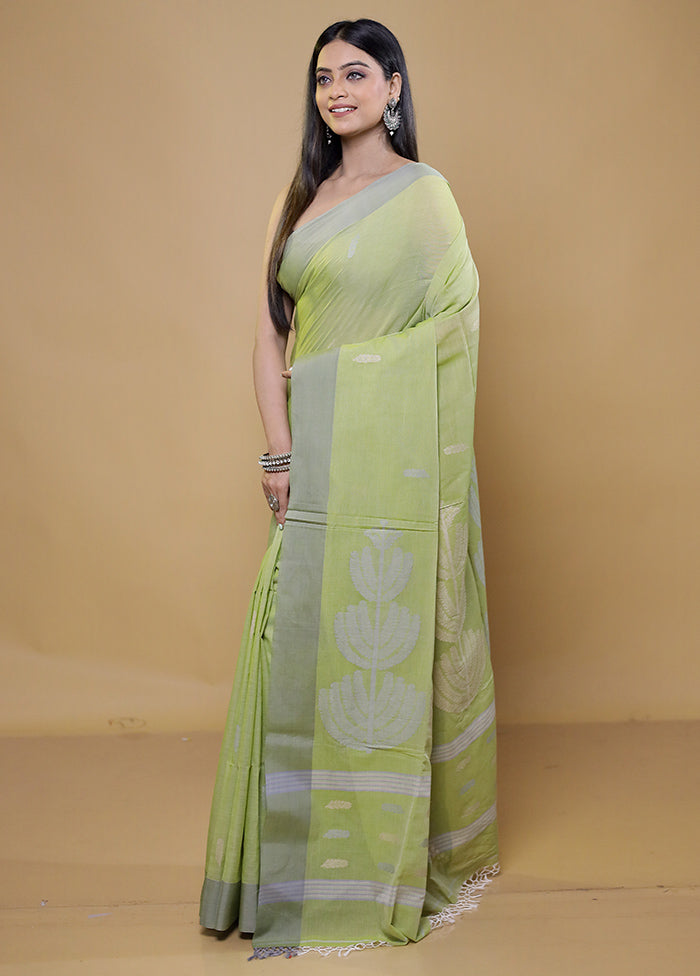 Green Cotton Saree With Blouse Piece