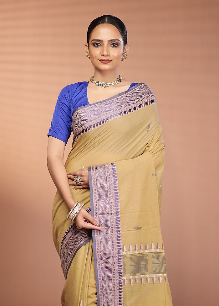 Cream Khadi Cotton Saree With Blouse Piece