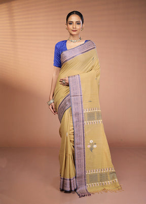 Cream Khadi Cotton Saree With Blouse Piece