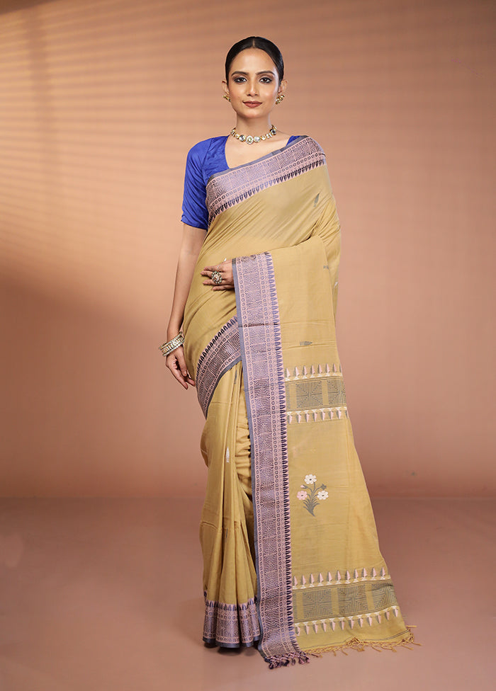 Cream Khadi Cotton Saree With Blouse Piece