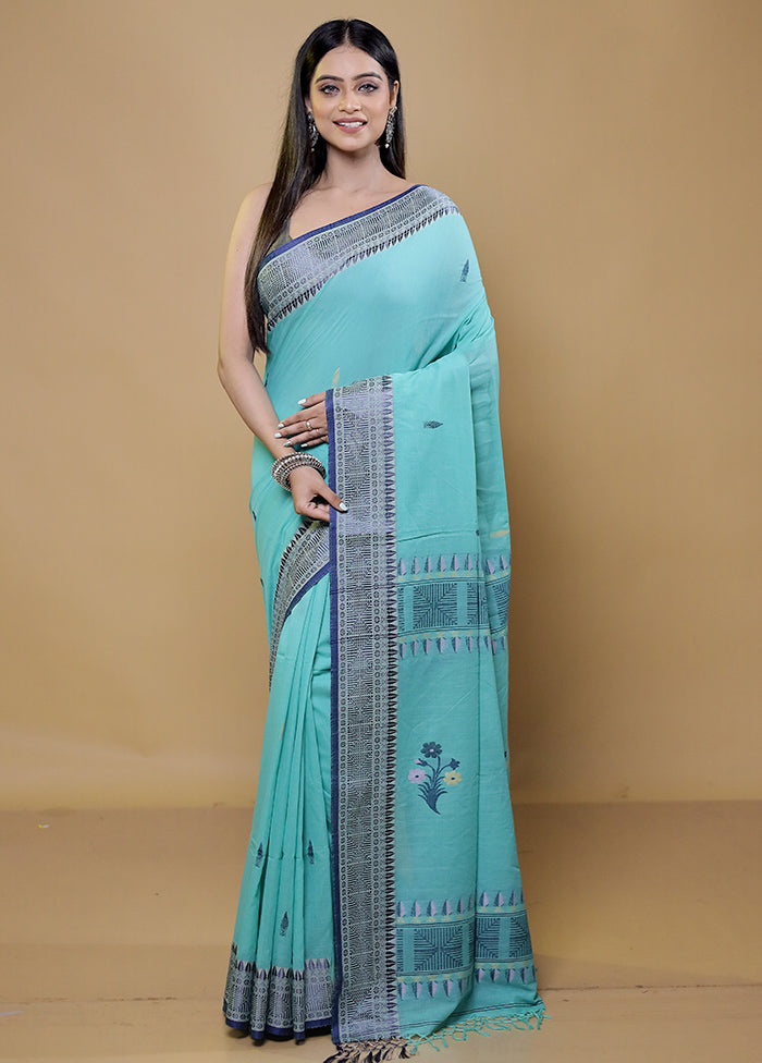 Green Cotton Saree With Blouse Piece