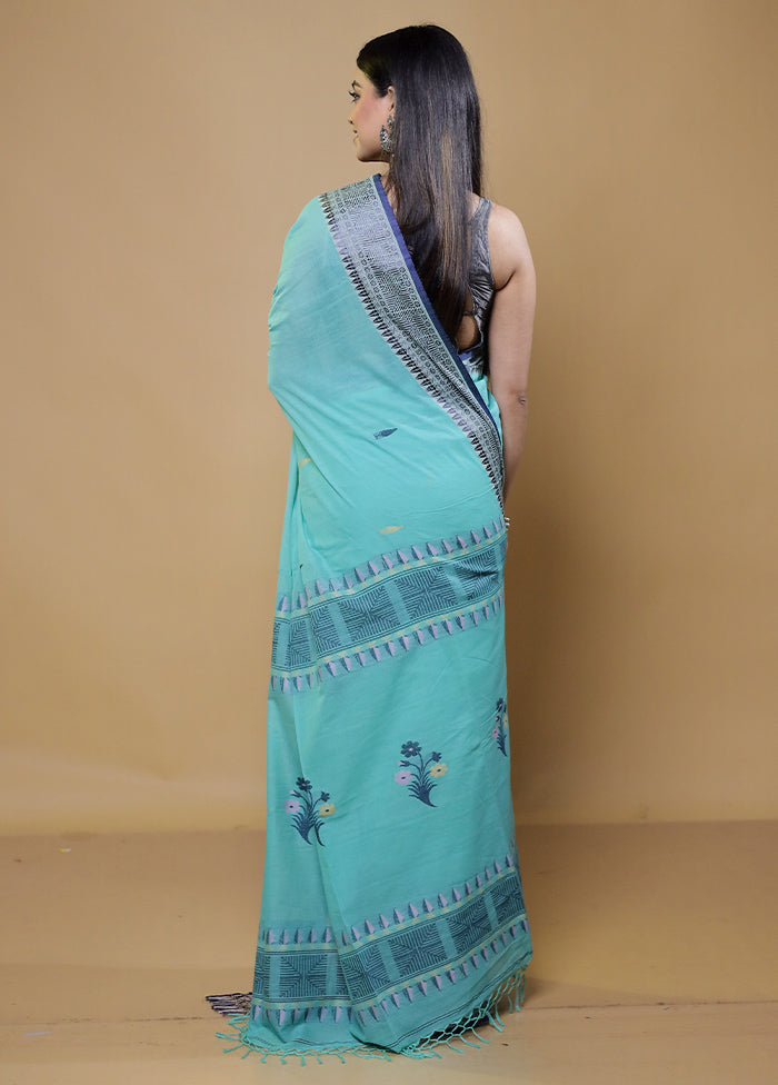 Green Khadi Cotton Saree With Blouse Piece