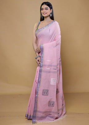 Pink Khadi Cotton Saree With Blouse Piece