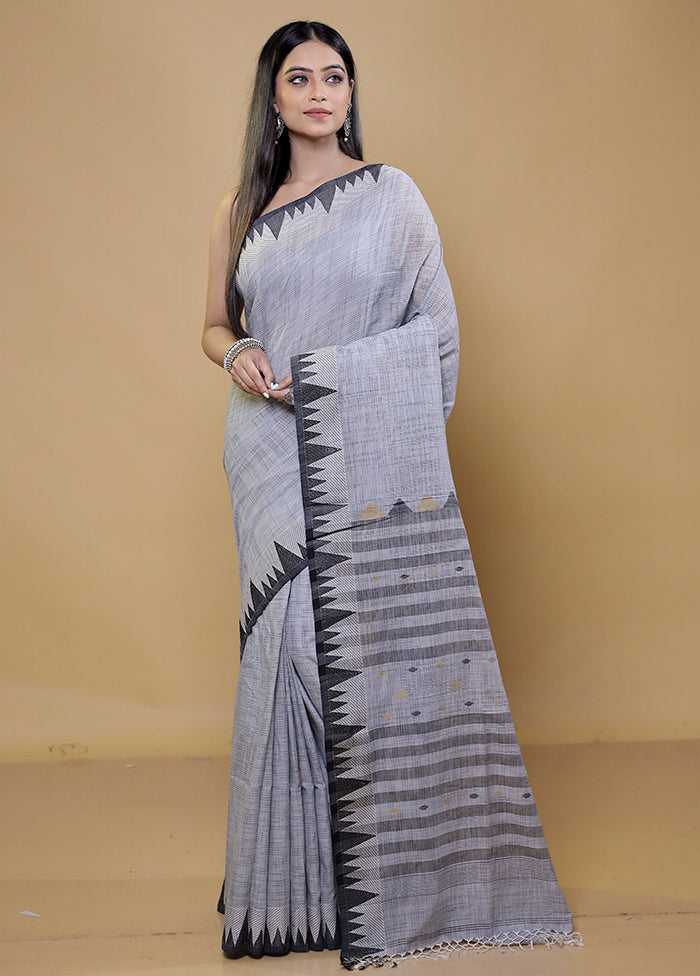 Grey Cotton Saree With Blouse Piece