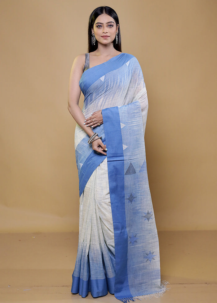 White Cotton Saree With Blouse Piece