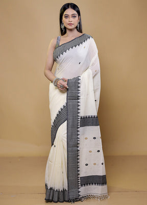 Cream Khadi Cotton Saree With Blouse Piece