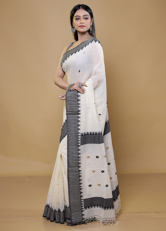 Cream Cotton Saree With Blouse Piece