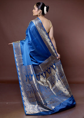 Blue Banarasi Silk Saree With Blouse Piece