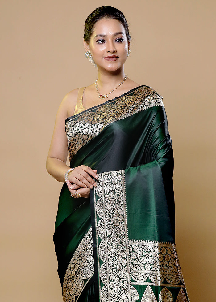 Green Banarasi Silk Saree With Blouse Piece