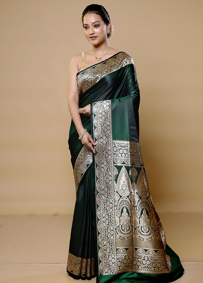 Green Banarasi Silk Saree With Blouse Piece