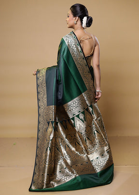 Green Banarasi Silk Saree With Blouse Piece