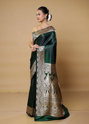 Green Banarasi Silk Saree With Blouse Piece