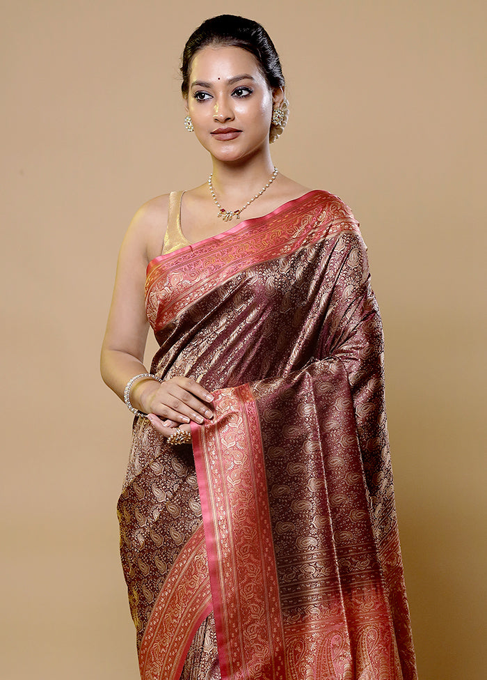 Maroon Tanchoi Silk Saree With Blouse Piece