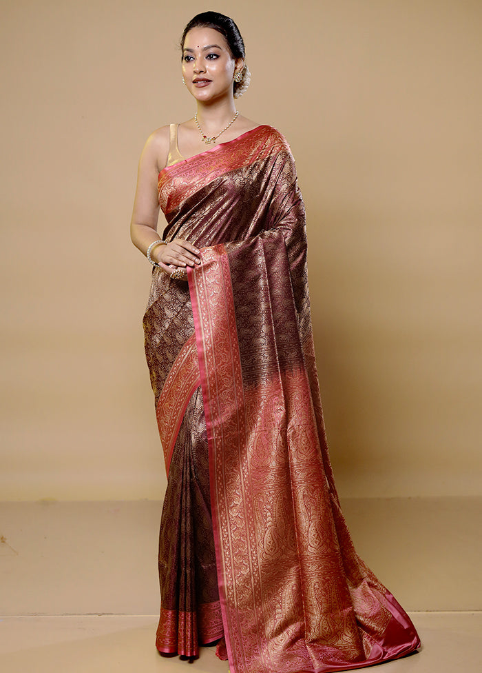 Maroon Tanchoi Silk Saree With Blouse Piece