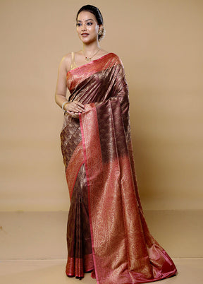 Maroon Tanchoi Silk Saree With Blouse Piece