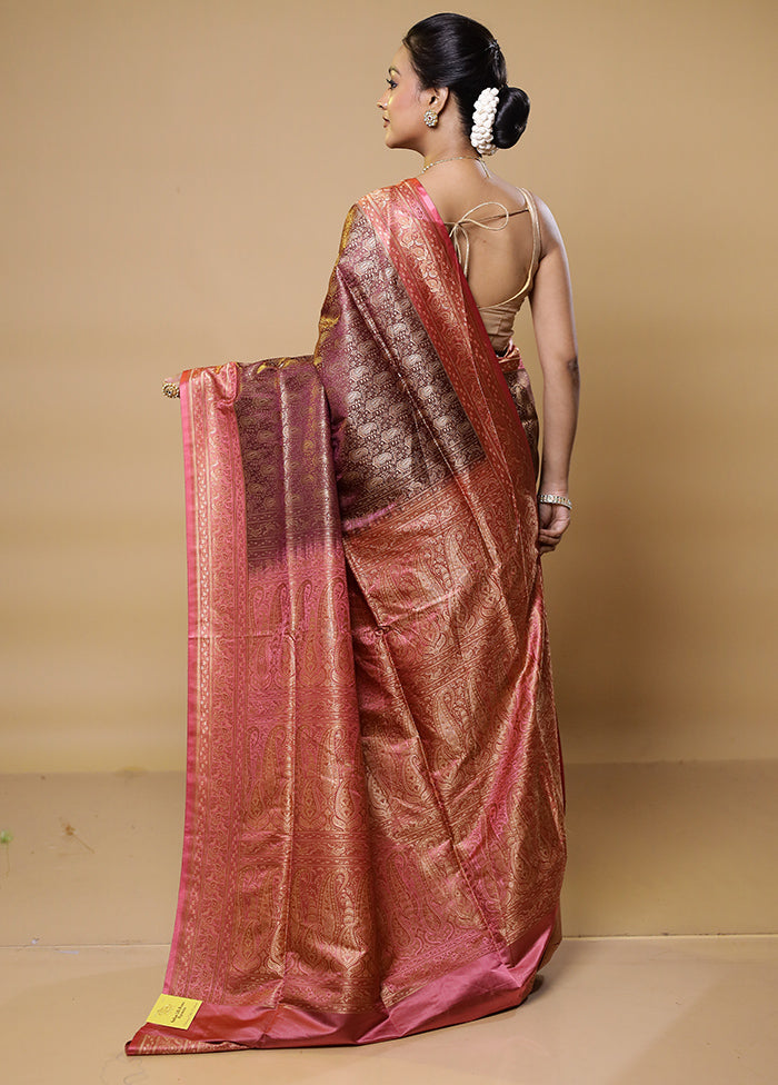 Maroon Tanchoi Silk Saree With Blouse Piece