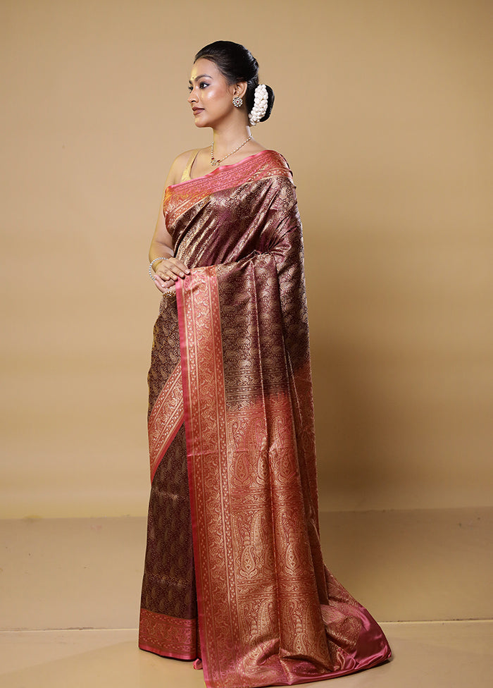 Maroon Tanchoi Silk Saree With Blouse Piece