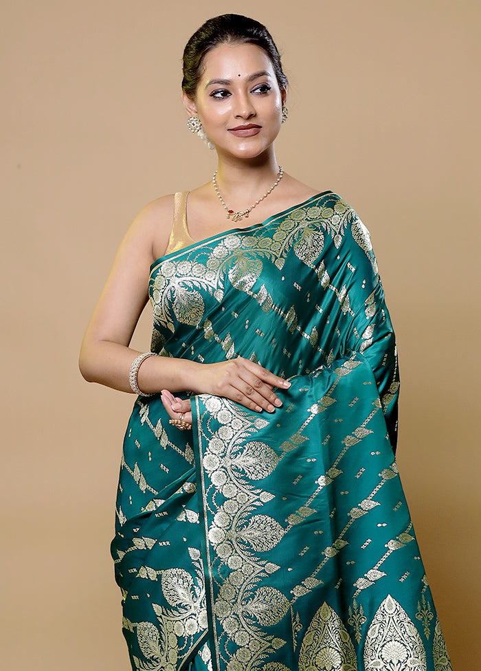 Green Banarasi Silk Saree With Blouse Piece