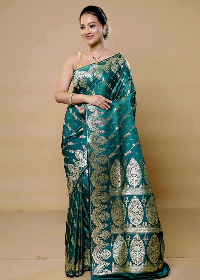 Green Banarasi Silk Saree With Blouse Piece