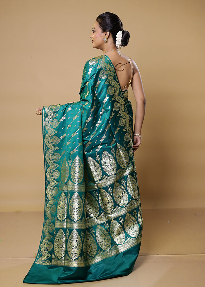 Green Banarasi Silk Saree With Blouse Piece