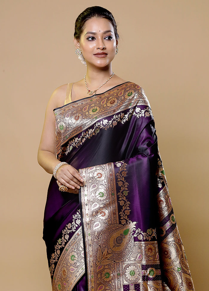 Purple Banarasi Silk Saree With Blouse Piece