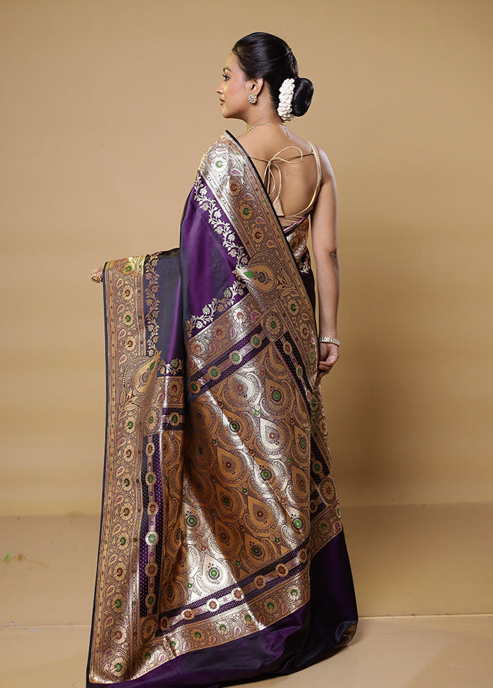 Purple Banarasi Silk Saree With Blouse Piece