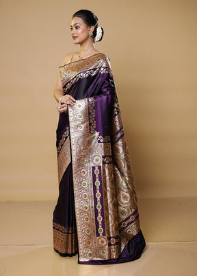 Purple Banarasi Silk Saree With Blouse Piece