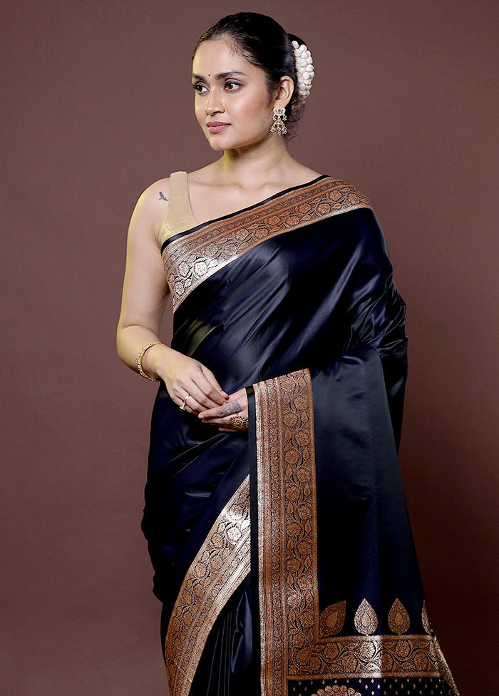 Black Banarasi Silk Saree With Blouse Piece