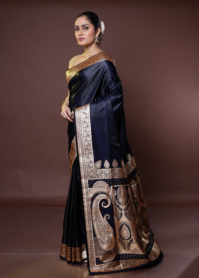 Black Banarasi Silk Saree With Blouse Piece