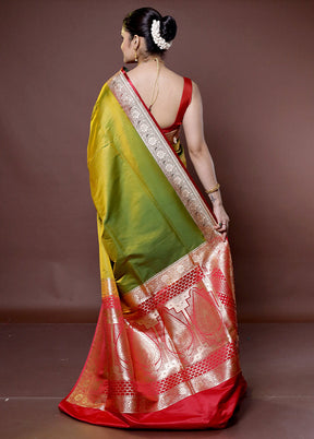 Green Banarasi Silk Saree With Blouse Piece