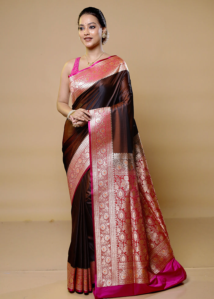 Maroon Banarasi Silk Saree With Blouse Piece