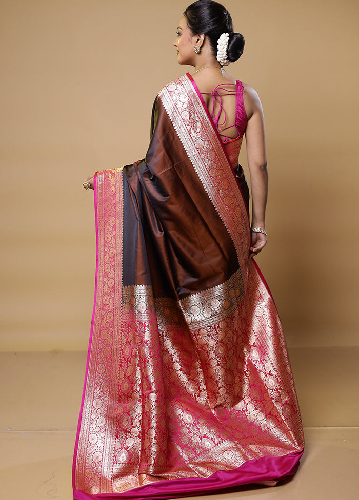 Maroon Banarasi Silk Saree With Blouse Piece