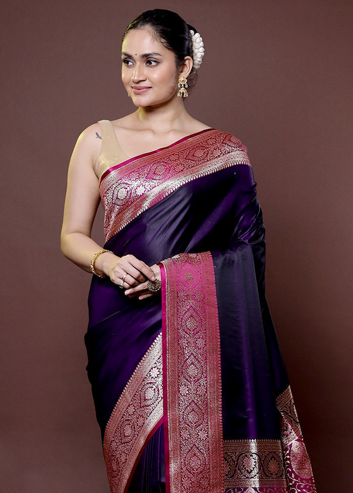 Purple Banarasi Silk Saree With Blouse Piece