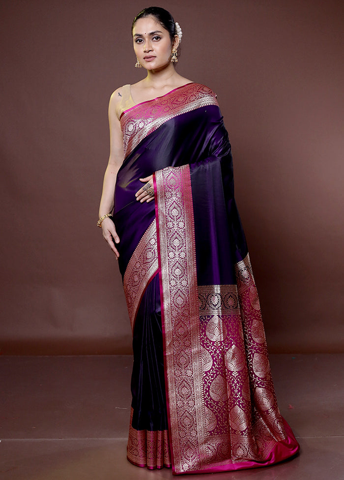 Purple Banarasi Silk Saree With Blouse Piece