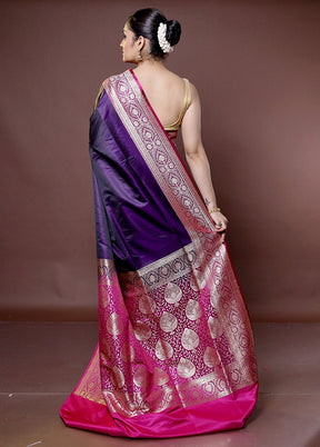 Purple Banarasi Silk Saree With Blouse Piece