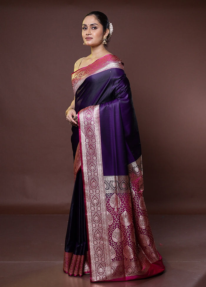 Purple Banarasi Silk Saree With Blouse Piece