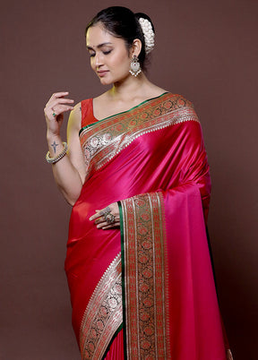 Pink Banarasi Silk Saree With Blouse Piece