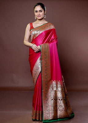 Pink Banarasi Silk Saree With Blouse Piece