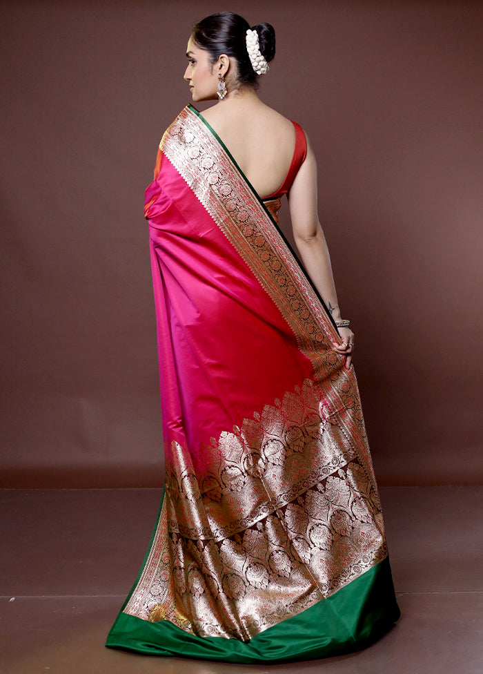 Pink Banarasi Silk Saree With Blouse Piece